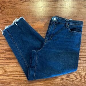 Banana Republic women’s Curvy Straight raw hem crop dark denim stretch jeans 12